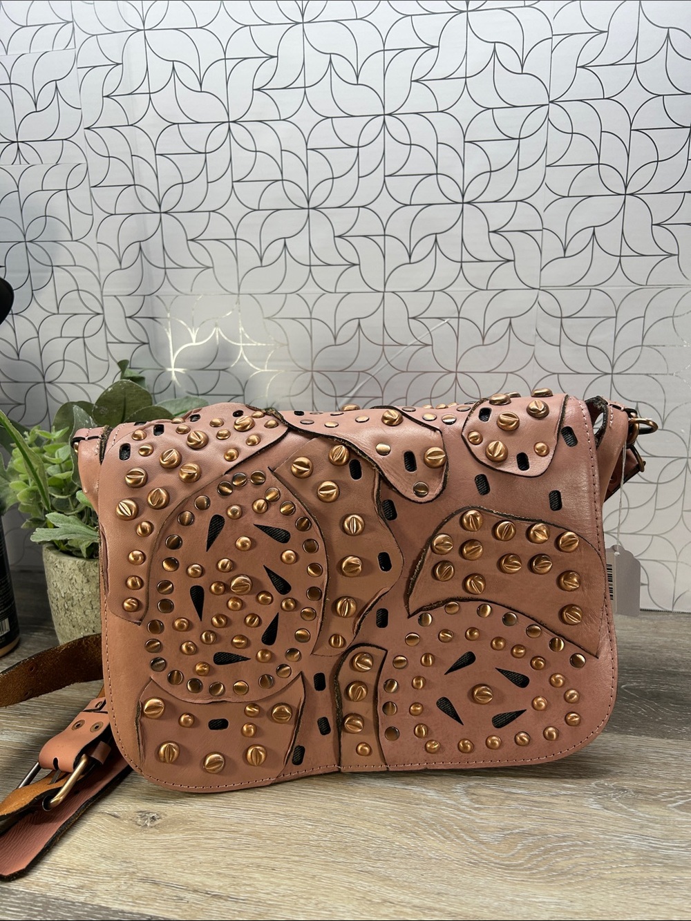 2797 Patricia Nash pink Studded Floral Cutout Crossbody Bag 269252797